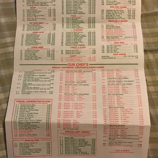a menu for a chinese restaurant