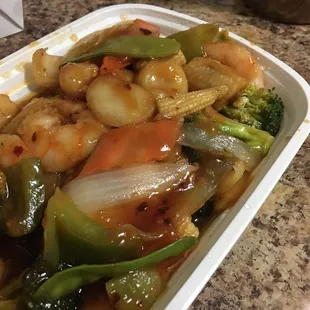 Schechuan shrimp.. I was expecting this to be hot but it was too sweet... almost felt like dessert