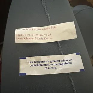Tasty fortune cookies given too! Mine is at the top