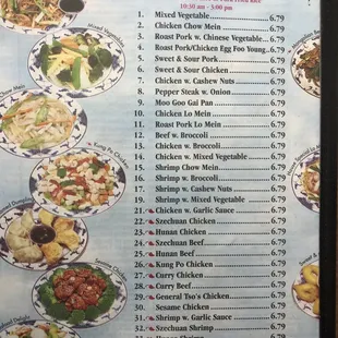 a menu for lunch special