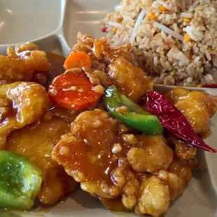 Orange chicken and pork fried rice.