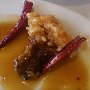 The last piece of the best tasting orange chicken here at China chef express