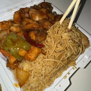 Kung pao chicken and house special chicken (great bang for your buck)