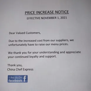 price increase notice