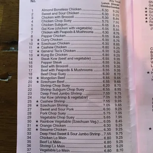 Current carry out menu