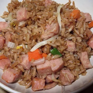 Ham fried rice with plenty of ham.