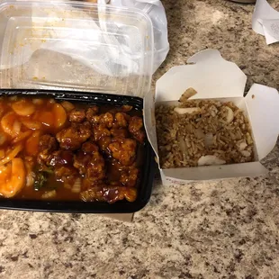 a container of food and a container of rice