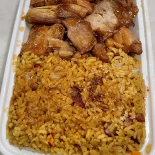 Bourbon Chicken was inedible stringy tough trash. Rice was ok.