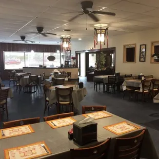 tables and chairs in a restaurant
