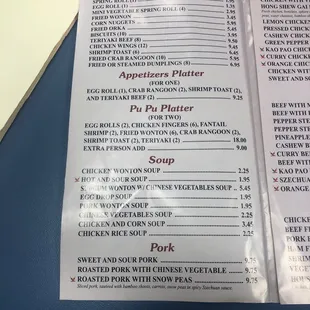 the menu and prices