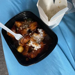 a meal in a takeout container