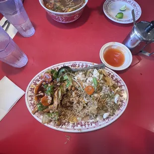 M-6 kung pao chicken, fried rice, and chicken chow mien