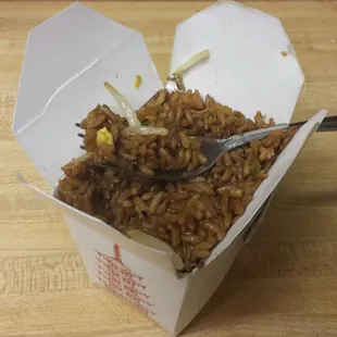 Fried rice - surprisingly dark with bean sprouts