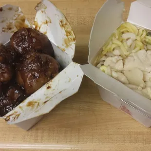Governor's pork (left) and chicken lo mein (right)