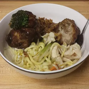 Governor's pork with fried rice (top) and chicken lo mein (bottom)