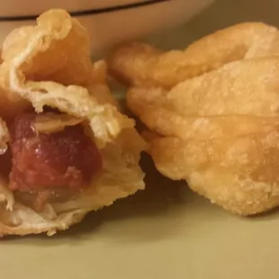 Fried wontons - note the minuscule amount of filling