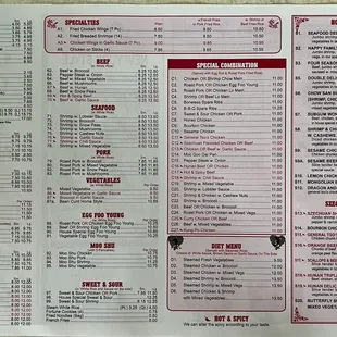 the menu of the restaurant