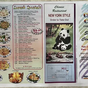 the menu for the restaurant
