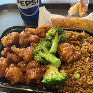 General Tso's lunch combo with fried rice and egg roll