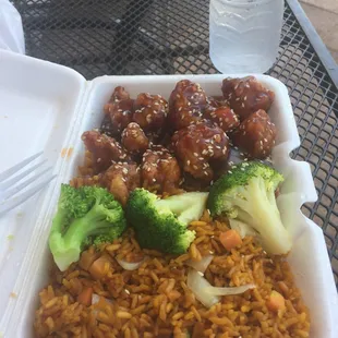 Sesame chicken and fried rice from China City