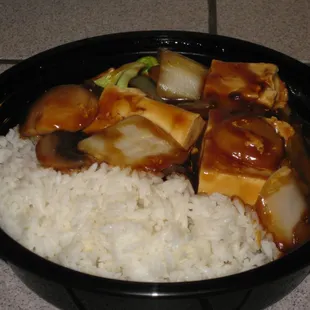 veggie bean curd lunch special with white rice