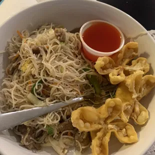 Beef mei fun and Crab Rangoon