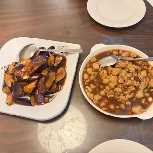 Eggplant in Hot Garlic Sauce (FAVORITE!!) and Szechuan Chicken (no pepper, highly regret it!)