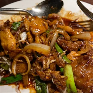 Mongolian chicken and beef