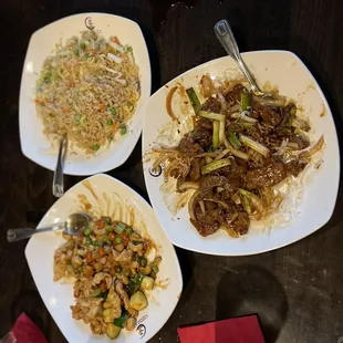 Mongolian Beef, Cashew Chicken, Vegetable Fried Rice