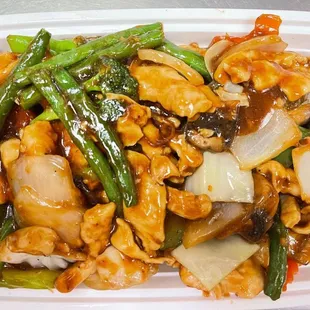 a plate of stir fried vegetables