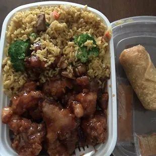 Orange chicken combination plate