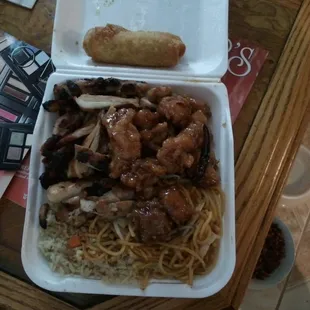 Combo B w/ orange chicken and bbq chicken. Most popular and best items!!