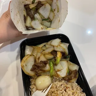 Large side of Mongolian Beef, medium side of rice