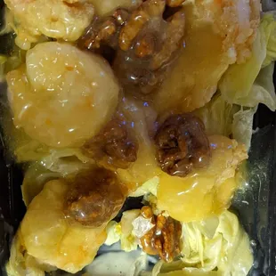 Honey Glazed Walnut Shrimp, on lettuce - really