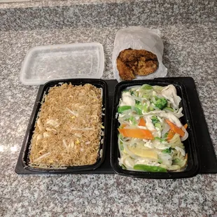 Left - Chicken Fried Rice Right- Chicken Chop Suey.Back - Chicken Wings.