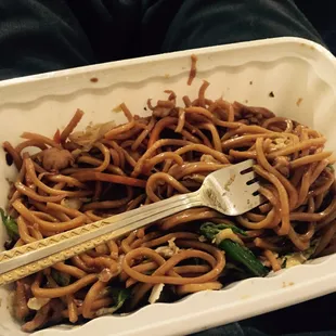 Chicken lo mein.... Too much soy sauce and a tad bit salty , but still good.