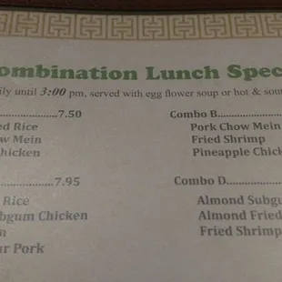 They also offer certain combo lunches.
