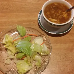Itty bitty lunch salad and hot &amp; sour soup!