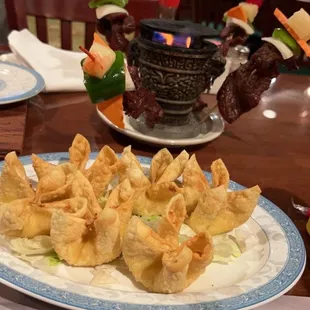 Beef skewers and Crab Rangoon
