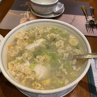 a bowl of soup on a table