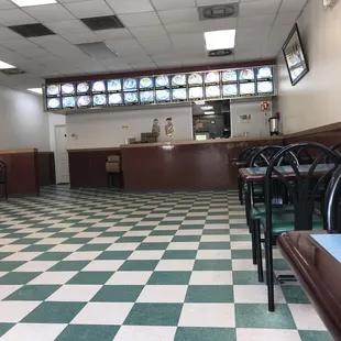 a checkered floor in a restaurant