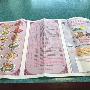 a menu for a chinese restaurant