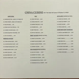 Updated menu &amp; correct prices