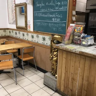 a table and chairs in a restaurant