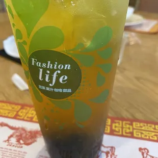 Passionfruit tea with boba