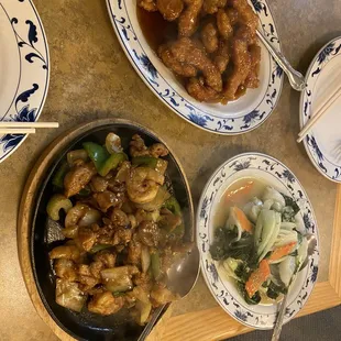 a variety of dishes of food