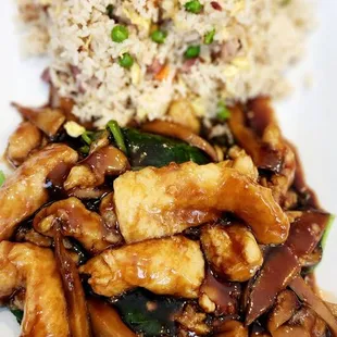 FISH, SPINACH AND FRIED RICE