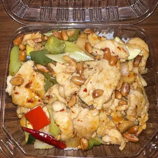 Kung pao chicken over rice