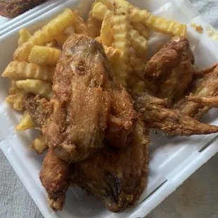Chicken wings and fries
