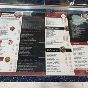 the menu of the restaurant